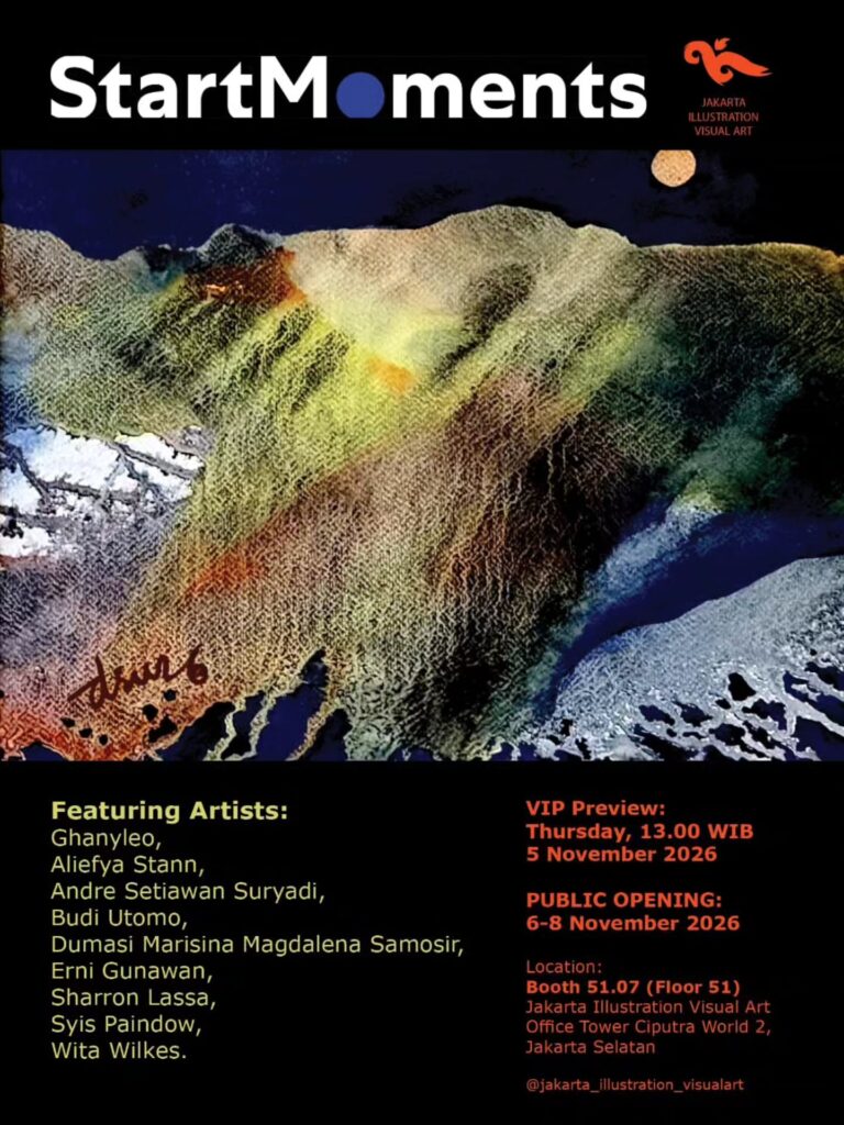 Poster StartMoments 2026 by Jakarta Illustration Visual Art, featuring Erni Gunawan – Booth 51.07, Ciputra World 2 Jakarta, 5–8 November 2026
